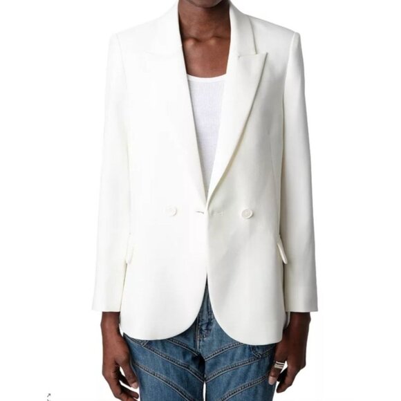 Zadig&Voltaire Women's Back Letter Wings Pressed Diamond Simple Jacquard Blazer - Picture 1 of 12